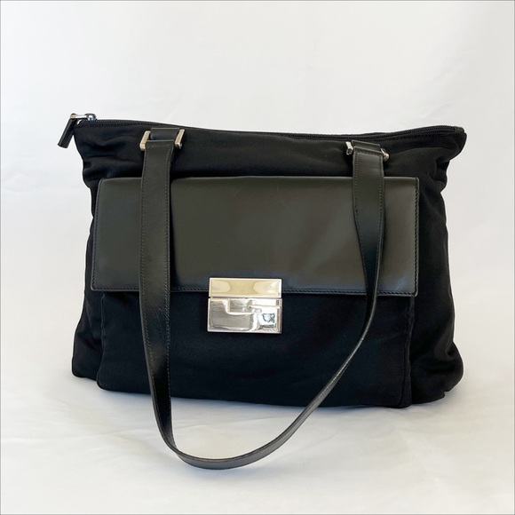 Gucci Handbags - GUCCI Vintage Black Nylon ShoulderTote Bag G Buckle Circa 1990s COA